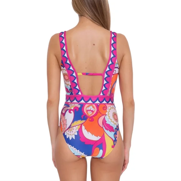 NEW Trina Turk Multicolor Sevilla Plunge One Piece Swimsuit - Picture 2 of 10